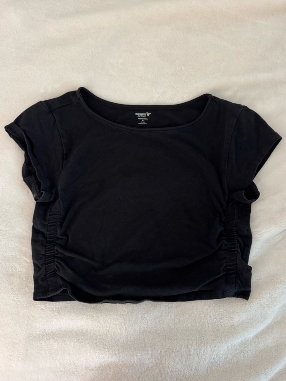 Old Navy - Black Ruched-Side Short Sleeve Crop Top